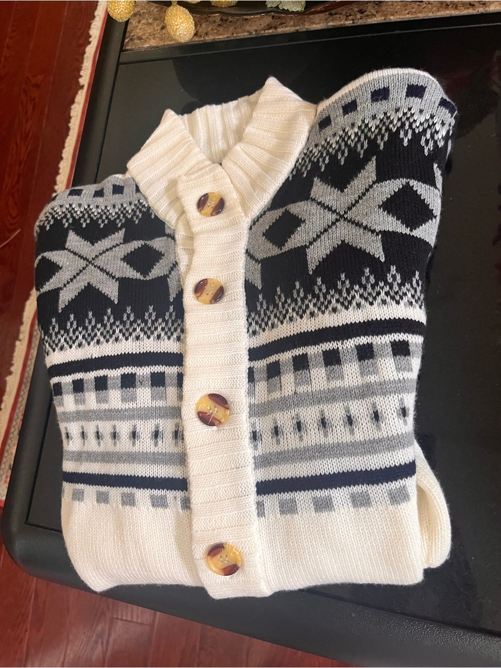 Men's Cream & Black Nordic Button-Up Sweater